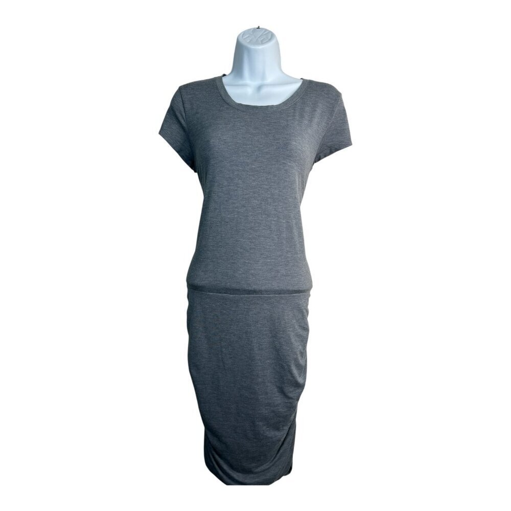 ATHLETA Topanga Tee Dress Short‎ Sleeve Ruched Stretch Gray Women's M Loungewear